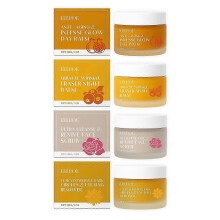 Organic Mature Women Skin Care Set - Rose Revive Face Scrub, Anti-Aging & Intense Glow Day Balm, Anti-wrinkle Night Balm, and Dark Circles & Eye Bag R