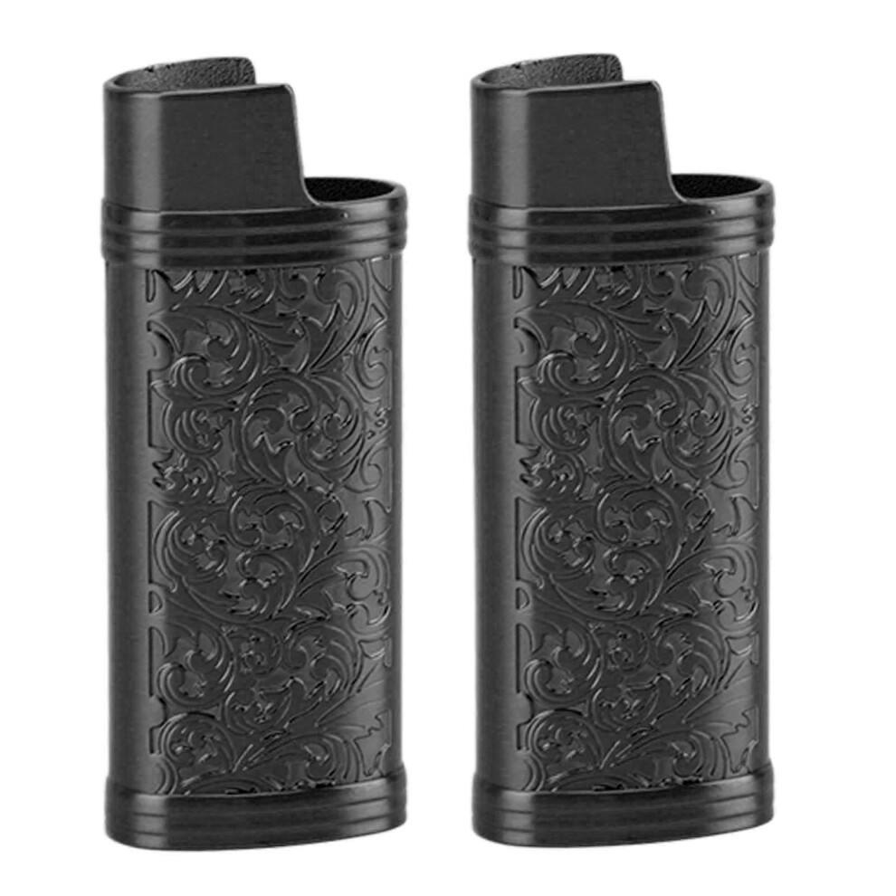 Black 2Pcs Zinc Alloy Retro Pattern Lighter Cover, Reusable Portable Case