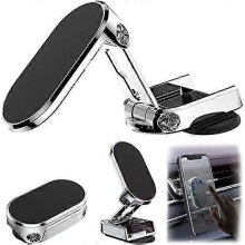(Black) Useful 360 Folding Car Phone Holder Magnetic Foldable Car Phone Mount Alloy