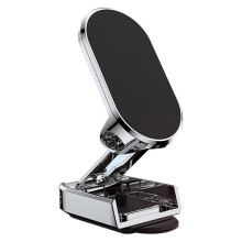 (Silver) Useful 360 Folding Car Phone Holder Magnetic Foldable Car Phone Mount Alloy