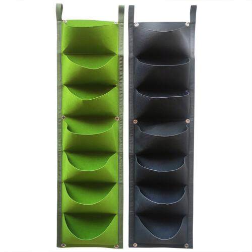 2Pack Breathable Nonwoven Wall Planter 7 Pocket Vertical-Green 2