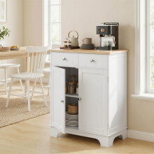 HOMCOM Rubber Wood Top Kitchen Cupboard Side Cabinet Island w/Adjustable Shelf