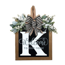 Houten krans van eucalyptus en jute met strikdesign, seizoensgebonden deurdecoratie, gepersonaliseerde achternaamkrans, landelijke decoratie voor