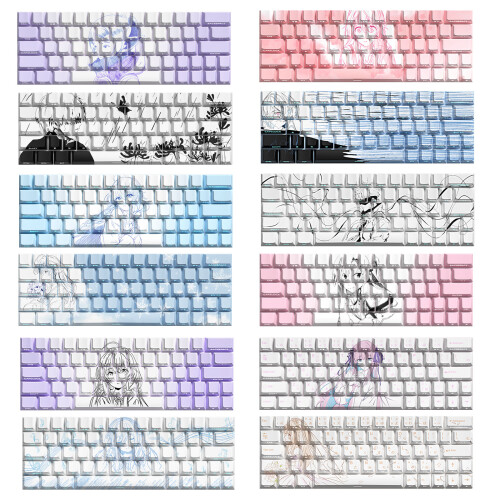 Side Printed 64 Key Original Height Keycaps in PBT for-7 1