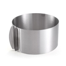 Molde para pasteles ajustable de 6 a 12 pulgadas, acero inoxidable plateado mate, de uso profesional. Fabricado en Alemania, resistente a la