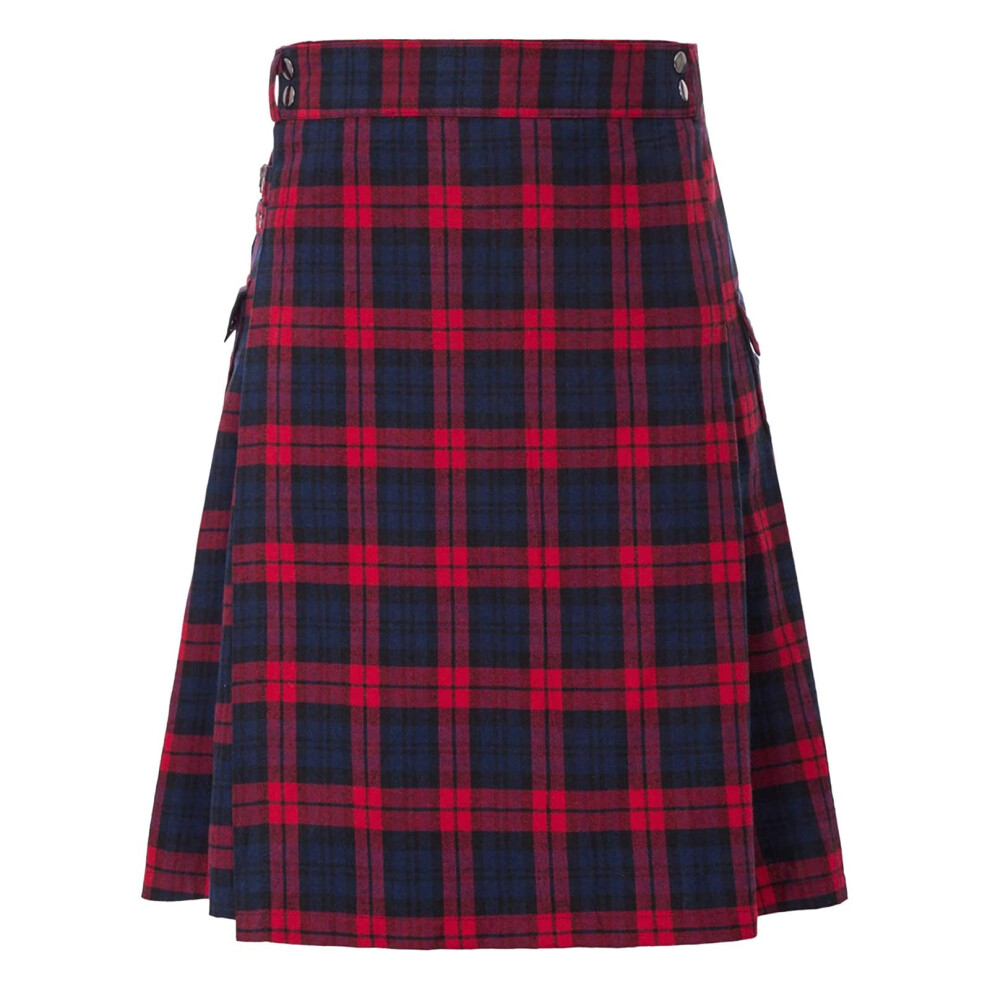 Men's Checked Skirt Irish Tartan Plaid Pleated With Pockets 3XL Red Vintage Combat Punk Goth
