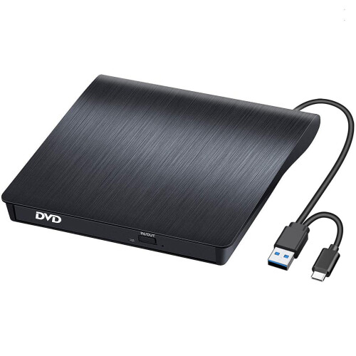 External CD DVD Drive USB 3.0 TypeC, CD DVD Burner Portable for Laptop Desktop Windows Mac