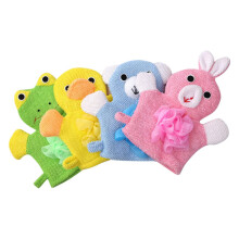 4Pcs Exfoliating Bath Gloves with Cute Cartoon Duck Frog Rabbit Design for Kids Shower Scrubbing