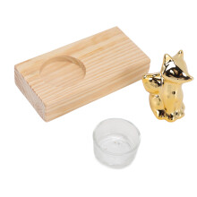Dekorativer Kerzenständer aus Holz mit Keramik-Ascheauffangbehälter und Glasfuß, festliche Tischdekoration, hölzerne Räuchergefäße,