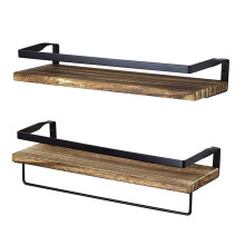 Wall Mounted Storage Shelf, Rustic Wooden Floating Racks with Decorative Iron Frame, Floating Wall Shelves for Organizing Kitchen Bathroom and Living