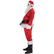Luxe kerstmanpak voor volwassen mannen, compleet kerstmanpak van rood fluweel met imitatiebontrand, warme en comfortabele feestoutfit voor Kerstmis.
