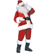 Tomtedräkt med fuskpälskant för män, varm och bekväm komplett jultomtedräkt, lyxig tomtedräkt tillverkad av rött sammetstyg, julcosplay