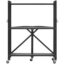 Kokoontaitettava Liikkuva Hyllysihnde-Duoku-3 Tasoa-Kokoontaitettava Hylly Rullilla-71x33x91 cm-Kestävä Metalli-Kantavuus 258,5 kg-Musta