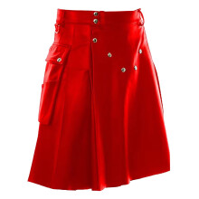 Traditional Leather Kilt Men's Tartan Skirt 4XL Red Gothic Utility Pleated Highland Skirt Classic Scottish Style