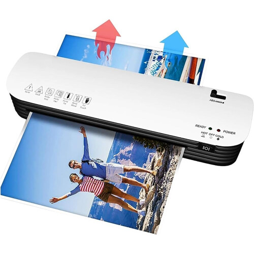 Laminating machine with 50 pouches, thermal laminator with indicator light, fast heating, two modes.