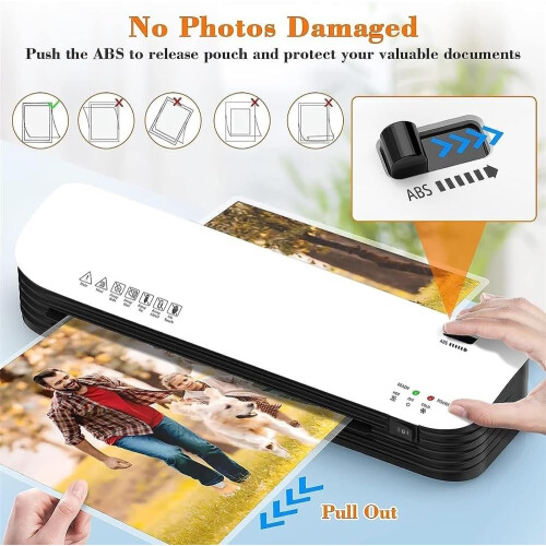 Laminating machine with 50 pouches, thermal laminator with indicator light, fast heating, two modes. 2