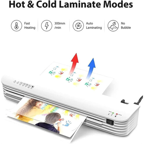 Laminating machine with 50 pouches, thermal laminator with indicator light, fast heating, two modes. 1
