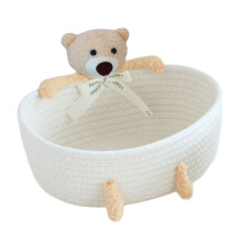 Decorative Handwoven Organizers Box-milk white bear large