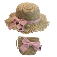 Chapeau Panamas en paille pour filles, sac à bandoulière-Kaki