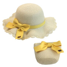 Chapeau à visière à volants pour fille, sac à nœud-Beige