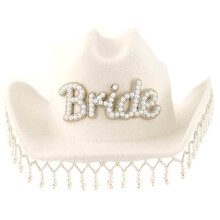 Chapeau de cowboy à franges avec perles artificielles,-Blanc