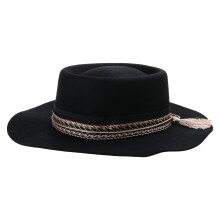 Chapeau Fedoras classique en laine à larges bords, chapeau-Noir