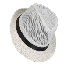 Chapeau Trilby de Style britannique, chapeau Fedoras tissé-Blanc