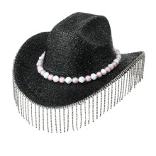Chapeaux de Cowboy en diamant lourd, chapeau pailleté avec-Noir