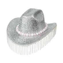 Chapeaux de Cowboy en diamant lourd, chapeau pailleté-Argent