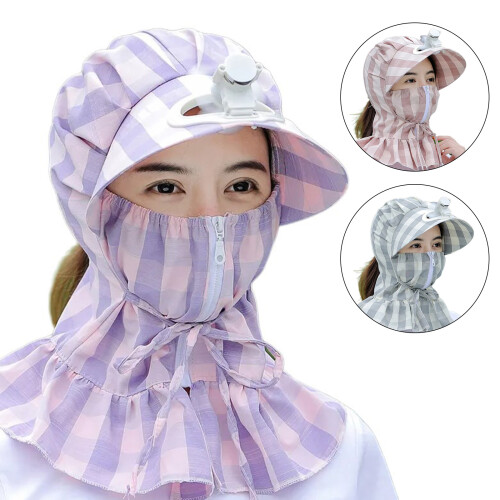 Chapeau de pêche résistant au soleil,-Ajouter un éventail violet 2