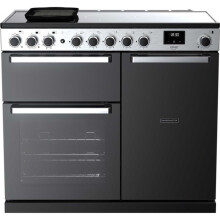 Rangemaster Edge Deluxe 100cm Electric Range Cooker with Induction Hob - Black Glass / Chrome - A/A Rated