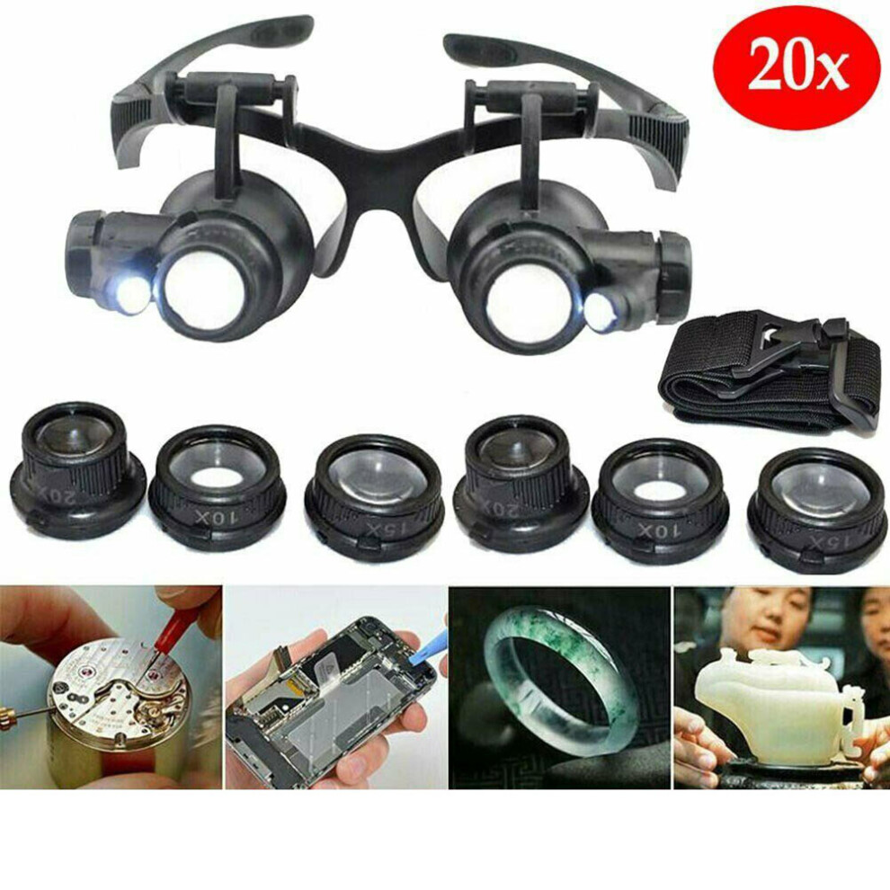 Illuminated Head Wearing Magnifier, High Magnification Magnifying Glass with Adjustable Magnification for Electronics Repair, LED Lights Magnifier for
