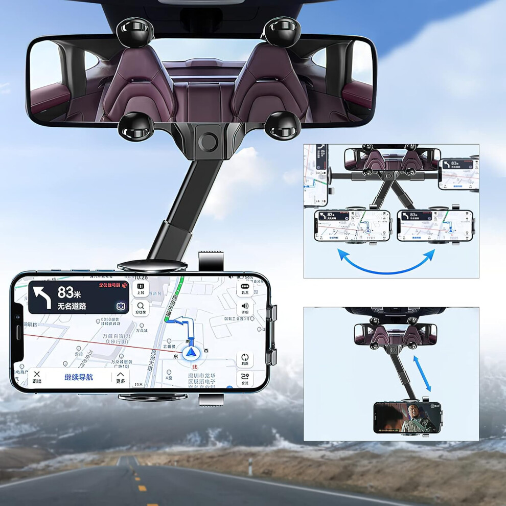 Retractable Car Phone Mount, Rear View Mirror Attachment For One-Hand Operation And Safe Navigation, Multifunctional With Wide Applicability For All 9128293880244
