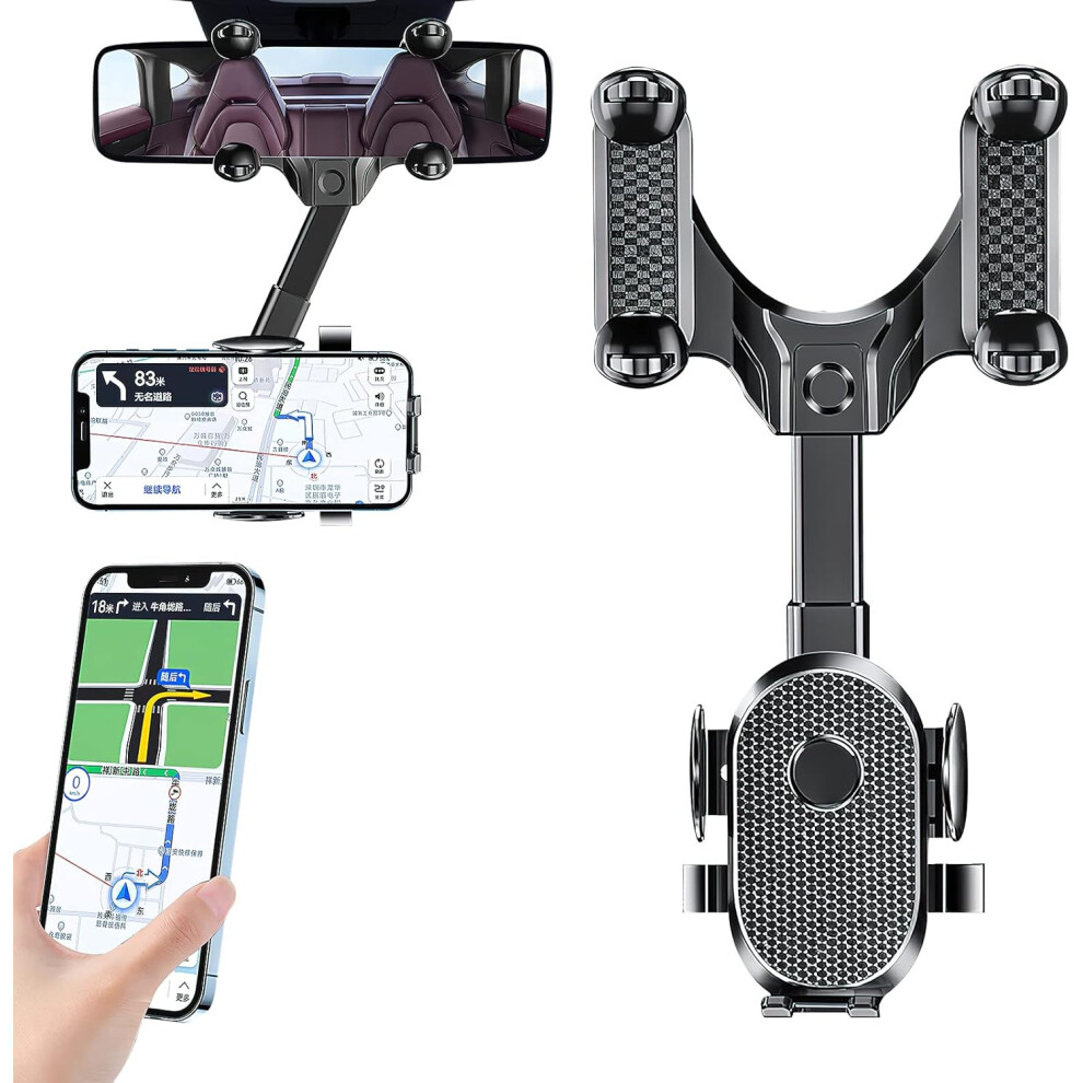 Rear View Mirror Phone Mount, Universal Compatibility For Safe Driving, Retractable Car Holder With 360 Degree Rotatable Design, Four-Claw Design, 9175034053412