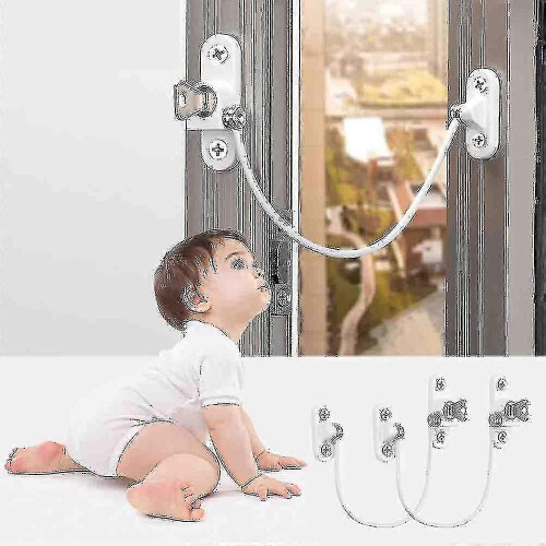 (White) 4 Pcs Window Restrictor Locks for Baby Security and Home Office Safety 2