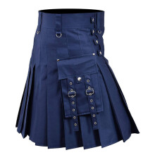 Kilt Men's Scottish Utility Skirt Vintage Retro Steampunk Pleated Checked Patchwork Navy Blue L