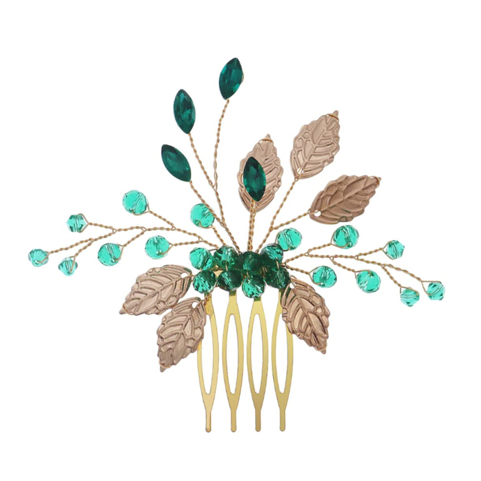 Wedding Hair Accessory Bride Hair Comb With Crystals Handmade Green Elegant Hair Ornament For Special Occasions For Weddings And Celebrations