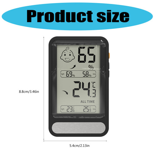Small Indoor Hygrometer Thermometers Backlit Display High-Black 2