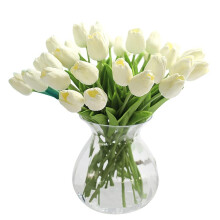 Tulipes artificielles chics, 20 tulipes blanches au toucher réaliste, en polyuréthane de haute qualité, tige en fil d'acier et plastique souple.