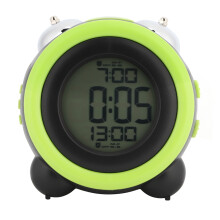 Tischuhr mit Doppelklingel-Alarm, extra lautem Wecker mit Zeit- und Datumsanzeige, blau hinterleuchtetem LCD-Farbdisplay, unabhängigem Alarm für