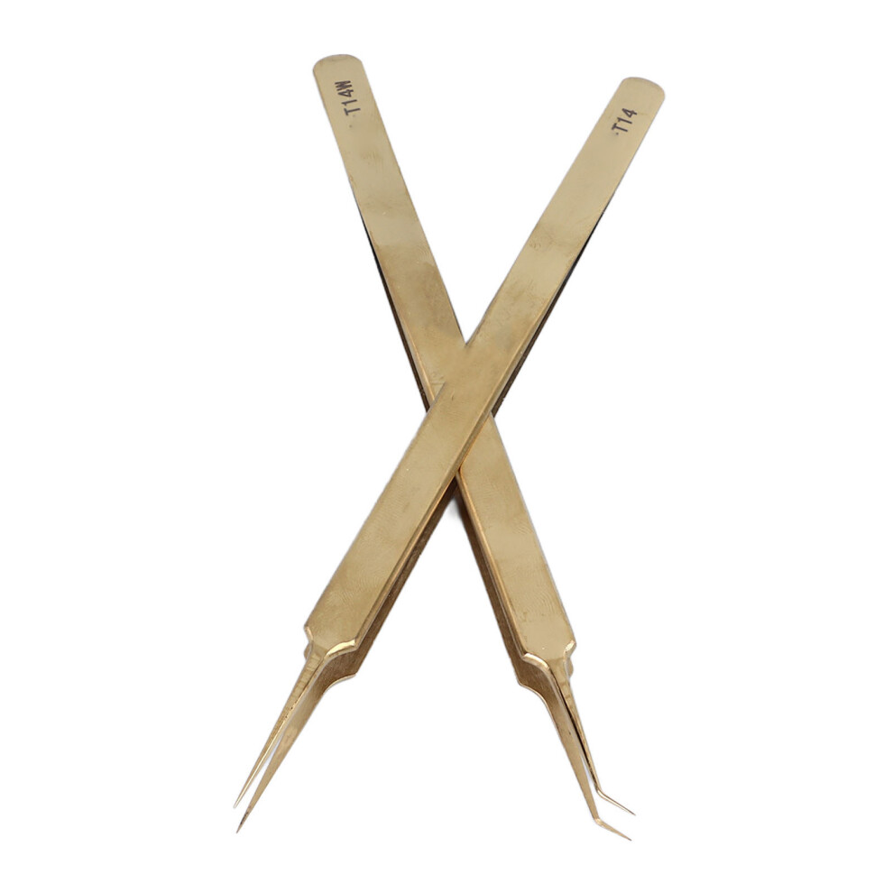 2Pcs Aluminum Alloy Precision Tweezers Set, 15Cm Fine Point & Curved Tips 7901368849603