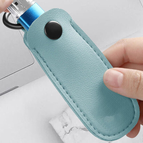 USB Flash Drive Storage Case 5 Pack,  Leather Sleeve With Keychain, Compact Organizer For Students And Teachers, Blue 1