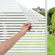 Privacy Window Film, Frosted Glass Stripe Decorative Cover, Anti-Uv Static Cling, Reusable Non-Adhesive Window Sticker, For Office, Bedroom, Kitchen,