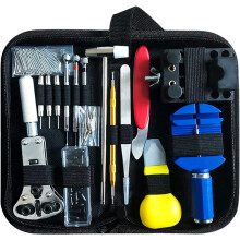 Kit de ferramentas essenciais para reparos domésticos, incluindo abridor de caixa de relógio e ferramentas para troca de bateria, ideal para