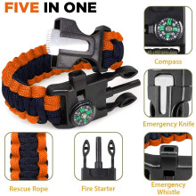 Survival Bracelet, Tactical Emergency Accessories, Outdoor Survival Gear, Adjustable Paracord, Compass Flint, Military Grade, Fire Starter, Emergency