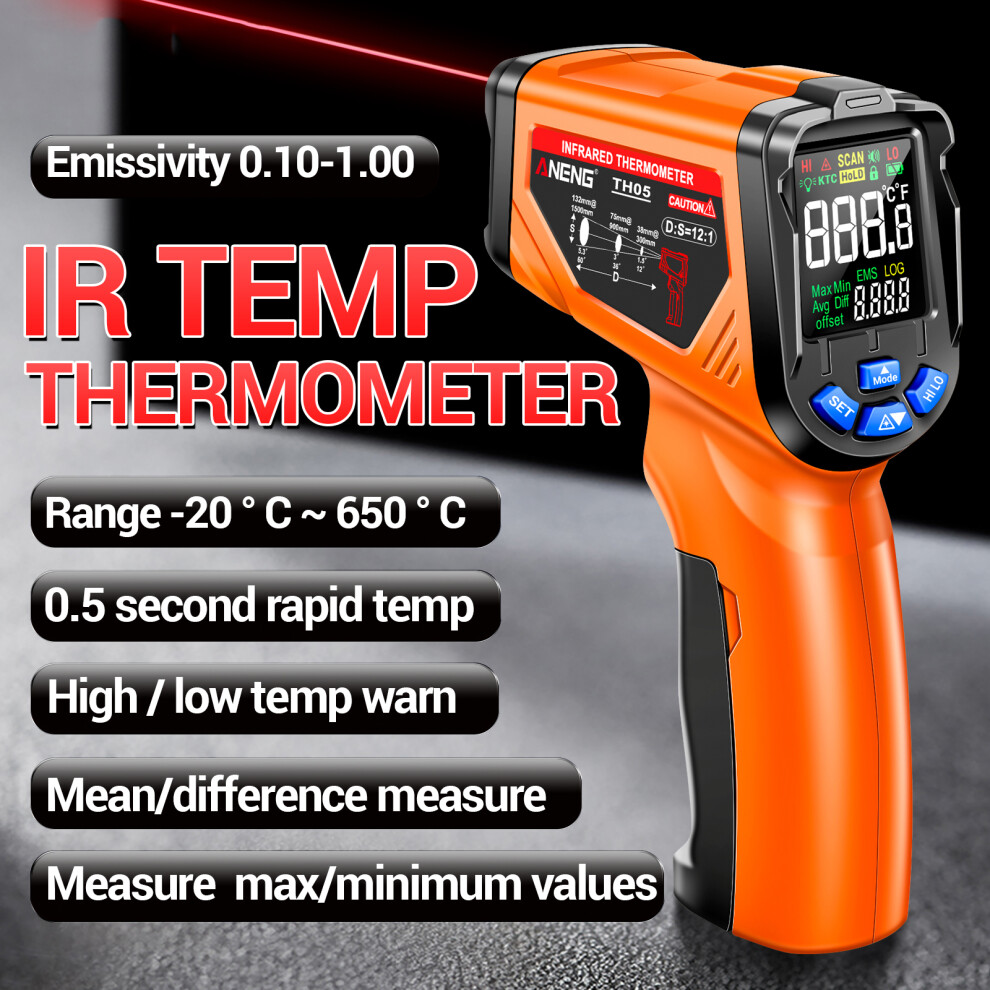 Aneng Th05 Infrared Non-Contact Thermometer -20C~650C / 153 * 91.5 * 40.6Mm 8181368850796