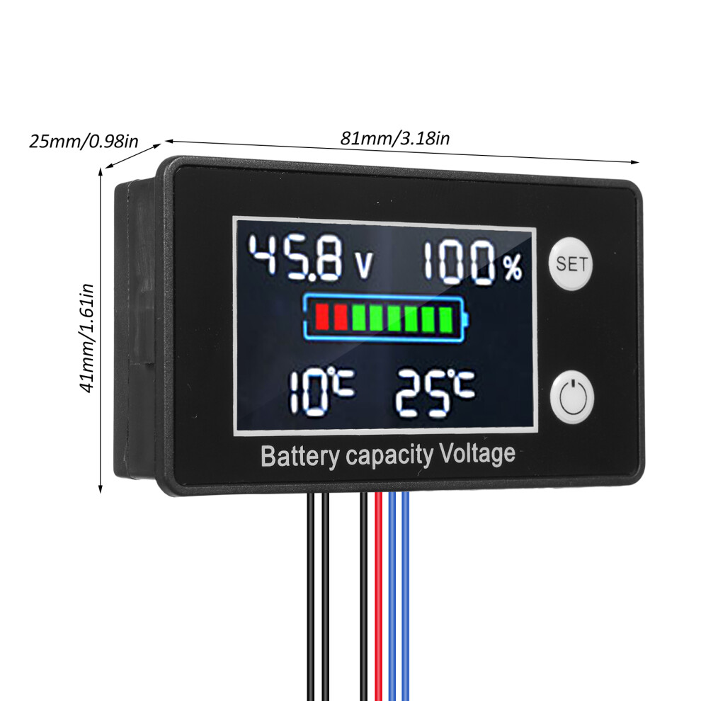 Lcd Display Battery Capacity Tester 9V-100V With Alarm In Black 8261368850702