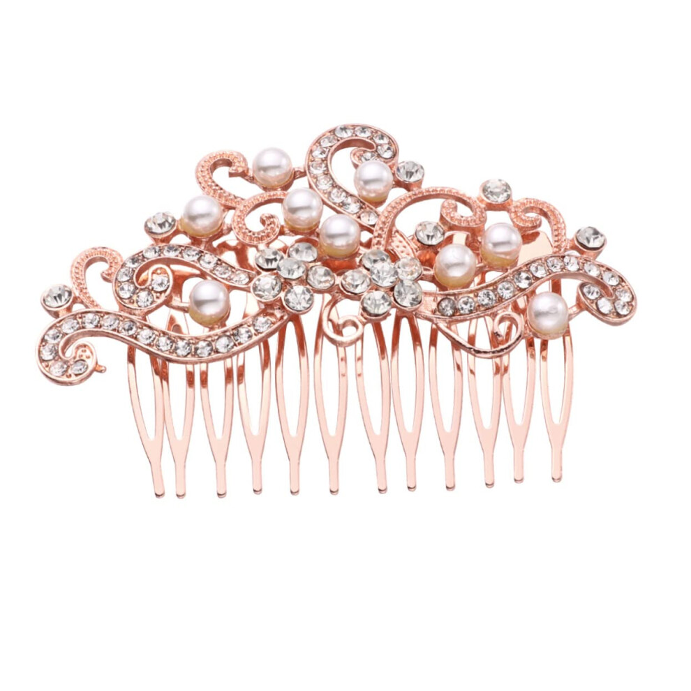 Exquisite Hair Comb for the Bride in Rose Gold, Fashionable Headwear for Wedding and Party Accessories, 8.5X6X1cm, Golden