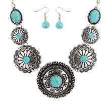Collar Turquesa Y Pendientes Aleación Para Mujer