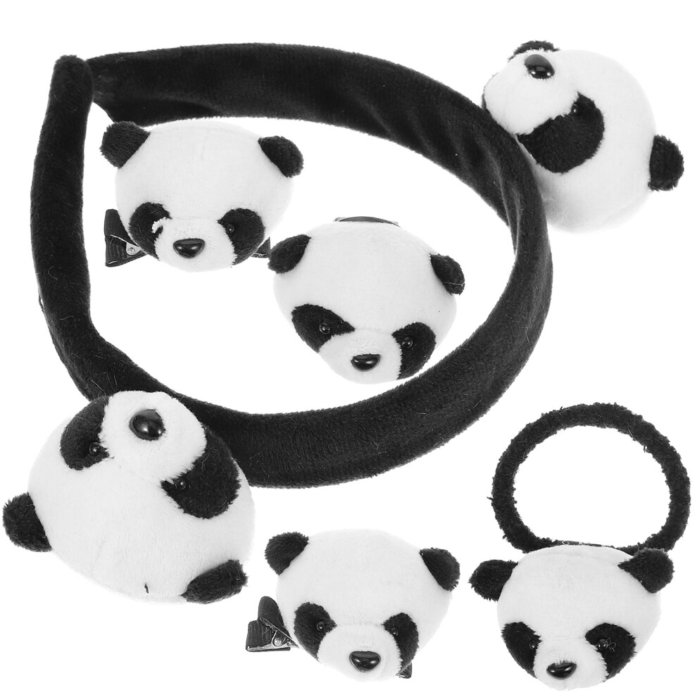 Totority 5 Sets Panda Headband Hair Tie Clips Pin Costume Accessories
